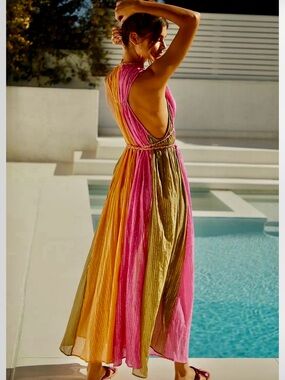 Anthropologie Colorblock Gauze Maxi Dress Sz Med NWT